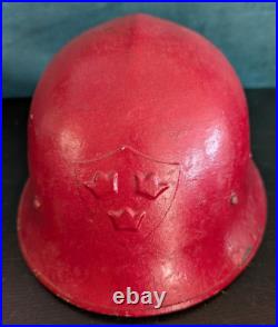 Rare Swedish Army Steel Helmet/ Casque WithInsignia, Leather Lining, Chin Strap