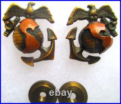 Rare USMC Eagle Globe & Anchor Officer Roll Collar Ornament, H&H, Droop Wing, NR