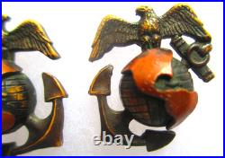 Rare USMC Eagle Globe & Anchor Officer Roll Collar Ornament, H&H, Droop Wing, NR