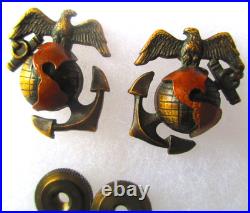 Rare USMC Eagle Globe & Anchor Officer Roll Collar Ornament, H&H, Droop Wing, NR