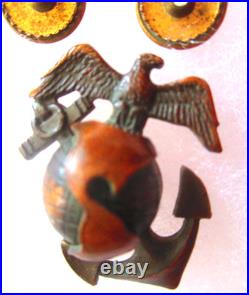 Rare USMC Eagle Globe & Anchor Officer Roll Collar Ornament, H&H, Droop Wing, NR