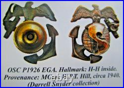 Rare USMC Eagle Globe & Anchor Officer Roll Collar Ornament, H&H, Droop Wing, NR