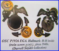 Rare USMC Eagle Globe & Anchor Officer Roll Collar Ornament, H&H, Droop Wing, NR