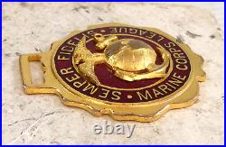 Rare USMC Marine Corps League Early Enamel & Metal Watch Fob Estate Find