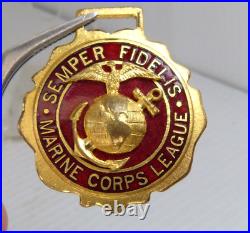 Rare USMC Marine Corps League Early Enamel & Metal Watch Fob Estate Find