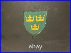 Rare Vintage Swedish M21(-18) Army steel helmet WW2 with Three Crowns & 2 Decals