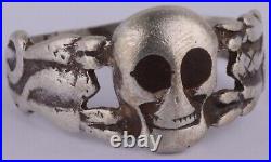 Ring 800 Silver Skull Bones ww2 WWII ww1 WWI Snake Mans Military Jewelry Gothic