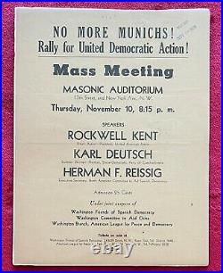 Rockwell Kent 1938 No More Munichs! Rally For United Democratic Action Rare