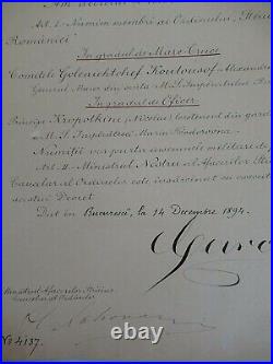 Romania 1894 Star Order Grand Cross Document Hand Signed King Carol I Rare