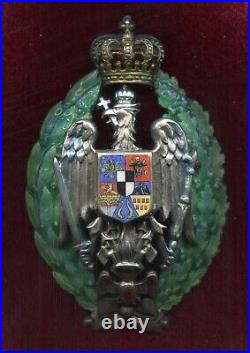 Romania 1938 King Carol II, The Higher School of War Badge, serial no 247 38 RRR