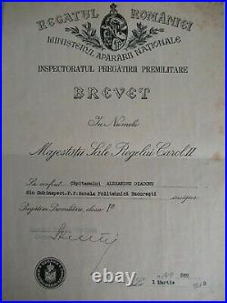 Romania Kingdom 1939 Document For The Pre Military Badge Medal 1st Class. Rare