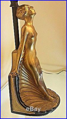 Ronson Art Deco Table lamp nude figure Flapper Signed AMW American Metal Works