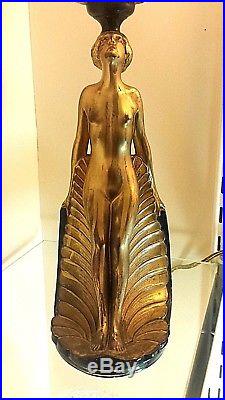Ronson Art Deco Table lamp nude figure Flapper Signed AMW American Metal Works