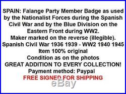 SPain Falange Party Member Badge Spanish Civil War 1936 1939 Nationalist Forces