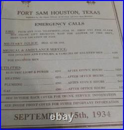 September 15, 1934 Fort Sam Houston Telephone Directory San Antonio