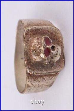 Skull Ring war period ww2 WWII ww1 WWI Battlefield artifact Military Silverplate