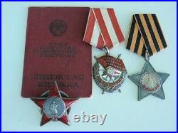 Soviet Russia Group Of 3 Medals With Document. All Original. Rare! Vf+ 2