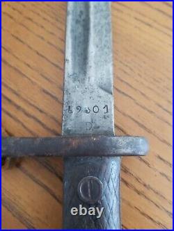 Spanish Toledo Artillery Bayonet Sword Leather Scabbard Vintage Antique Military