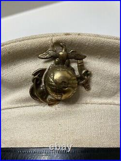 Transistional USMC enlisted dress bell crown white linen Marine Corps Thin EGA