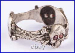 Triple Ring WW1 Skull Bones WW2 Gothic WWI Skeleton WWII Biker Goth Death Punk