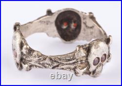 Triple Ring WW1 Skull Bones WW2 Gothic WWI Skeleton WWII Biker Goth Death Punk