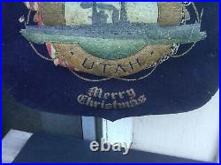 U. S. S. Utah BB-31 Merry Christmas Felt Banner c Early 1920's
