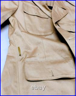 US Army 1935 Khaki Cotton Service Coat 36 X-Long Enlisted Uniform w Belt Keepers