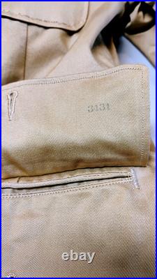 US Army 1935 Khaki Cotton Service Coat 36 X-Long Enlisted Uniform w Belt Keepers