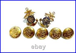 US Army Harbor Boat Service Chief Anchors Cover Collar Buttons HBS Navy WW2 WW1