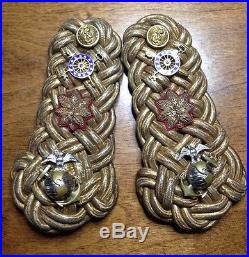 USMC EGA Early NS Meyers Fire bronze Marked Quartermaster Epaulettes With Can Rare