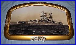 USS Arizona Battleship Reproduction Photograph Mounted in Antique Arched Frame