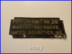 United States Marine Corps 1933 Quantico Virginia Post License Plate Permit Rare