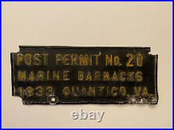 United States Marine Corps 1933 Quantico Virginia Post License Plate Permit Rare