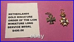 VERY RARE Netherlands Gold Miniature ORDER OR THE LION & LONG SERVICE Medals