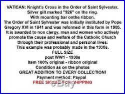 Vatican St Saint Sylvester Order Knight Cross Medal Decoration Pope Pius XI 1930