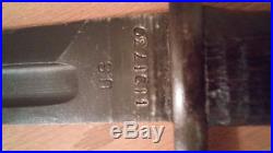 Very Rare 1922 U. S. M1905 Springfield Bayonet with Leather Scabbard