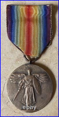 Very Rare! Ww1 U. S. Victory Medal With Original Ribbon (type 1 Wire Loop)