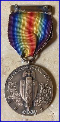 Very Rare! Ww1 U. S. Victory Medal With Original Ribbon (type 1 Wire Loop)