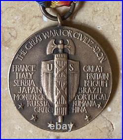 Very Rare! Ww1 U. S. Victory Medal With Original Ribbon (type 1 Wire Loop)