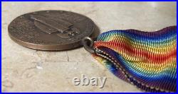 Very Rare! Ww1 U. S. Victory Medal With Original Ribbon (type 1 Wire Loop)
