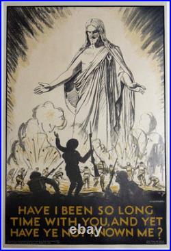 Vintage 1930s CHRISTIAN ANTI-WAR British 30x20 Post-WWI QUAKER Poster FREE SHIP