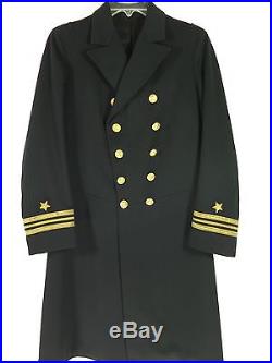 Vintage 20s 1923 Navy Frock Coat PeaCoat Mens XS Military Wool Gold Buttons