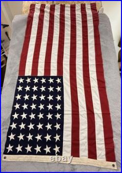Vintage American Flag 48 Star 40x80 USA Banner Antique Patriotic Decor Pre 1959