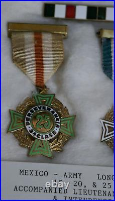 Vintage Mexican Army Longevity Service Medals & Bar 15, 20, 25 Years Long Mexico
