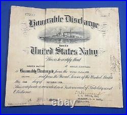 Vintage US Navy Honorable Discharge Certificates withFleet Reserve Certificate