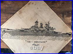 Vintage USS WASHINGTON BB-56 Folk Art Hand Drawn Handkerchief BATTLESHIP