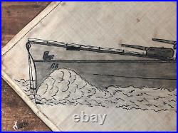Vintage USS WASHINGTON BB-56 Folk Art Hand Drawn Handkerchief BATTLESHIP
