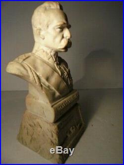Vintage WWI Poland's Marshal Jozef Pilsudski Bust Statue 1867-1935 Alabaster
