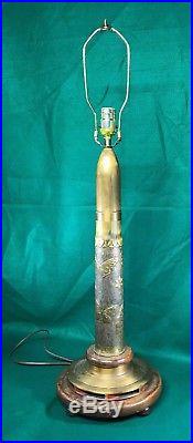 Vintage WWI WWII Trench Art Shell Lamp Navy Anchor, Peacock, Butterflies