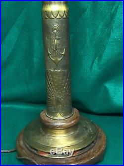 Vintage WWI WWII Trench Art Shell Lamp Navy Anchor, Peacock, Butterflies